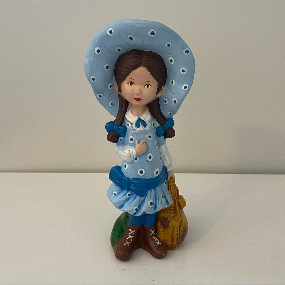 Blue Polka Dot Girl Figurine Home & Garden Accent